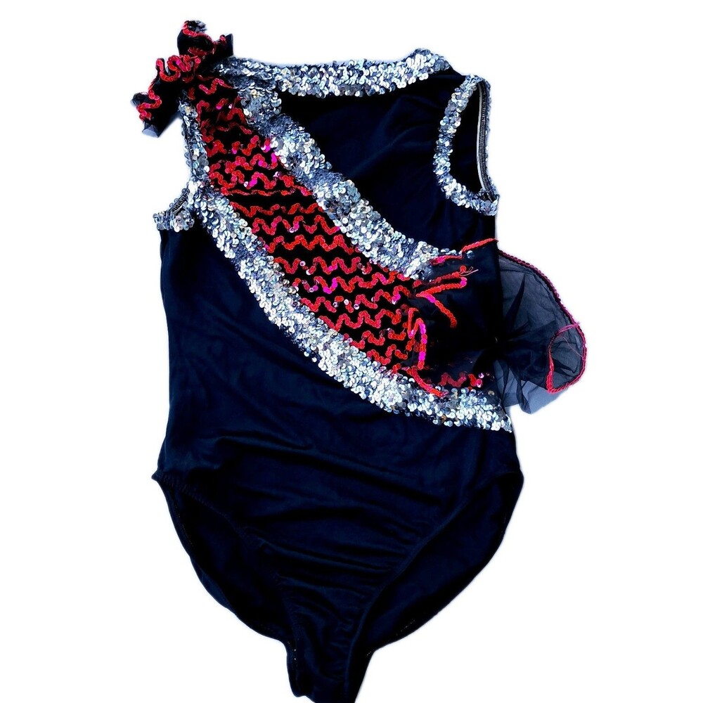 Vtg Black Pink Silver Sequin Majorette Dance Ice Skater Costume Adult Large 80s